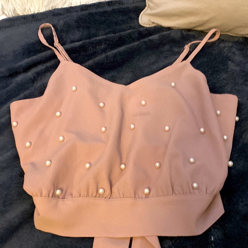 Pink crop top with pearls size s from SHEIN